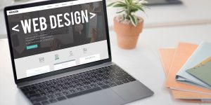 A modern and responsive SEO in web design showcasing a clean layout, intuitive navigation, and visually appealing graphics, optimized for search engine visibility and user experience